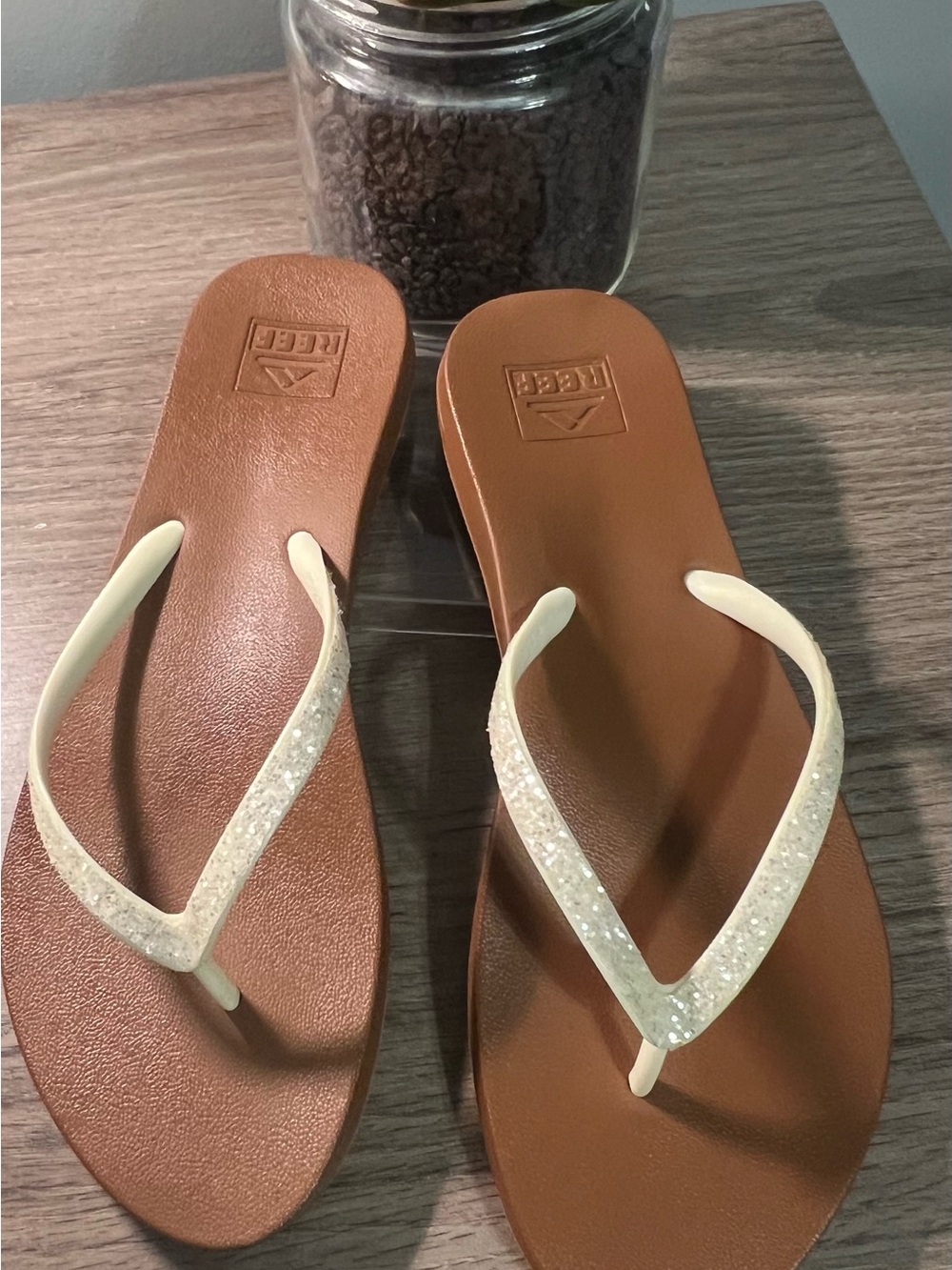 Reef Women's Tan Footbed Sandals with Ivory Glitter Straps - Picture 2 of 5